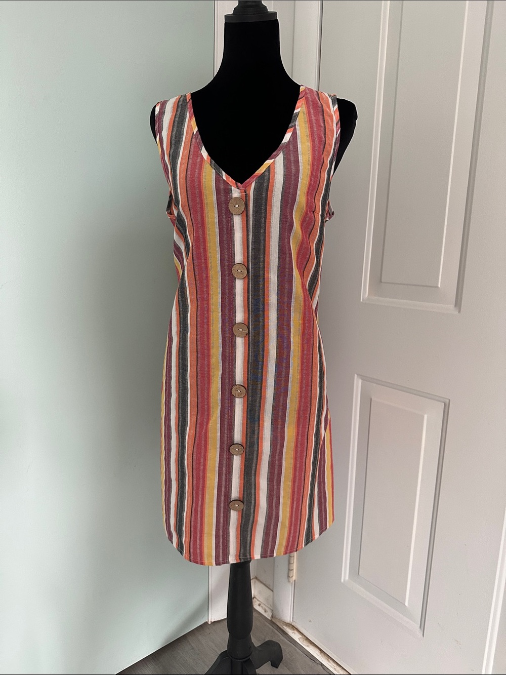 Sleeveless Striped Button-Front Summer Dress - Multi